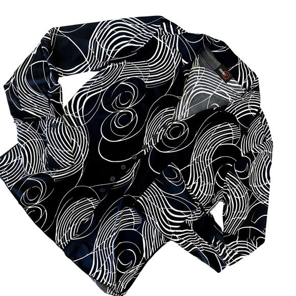 Vintage Y2K Studio Y Women's Black/White Abstract Swirl Button Up Blouse M - Picture 1 of 8